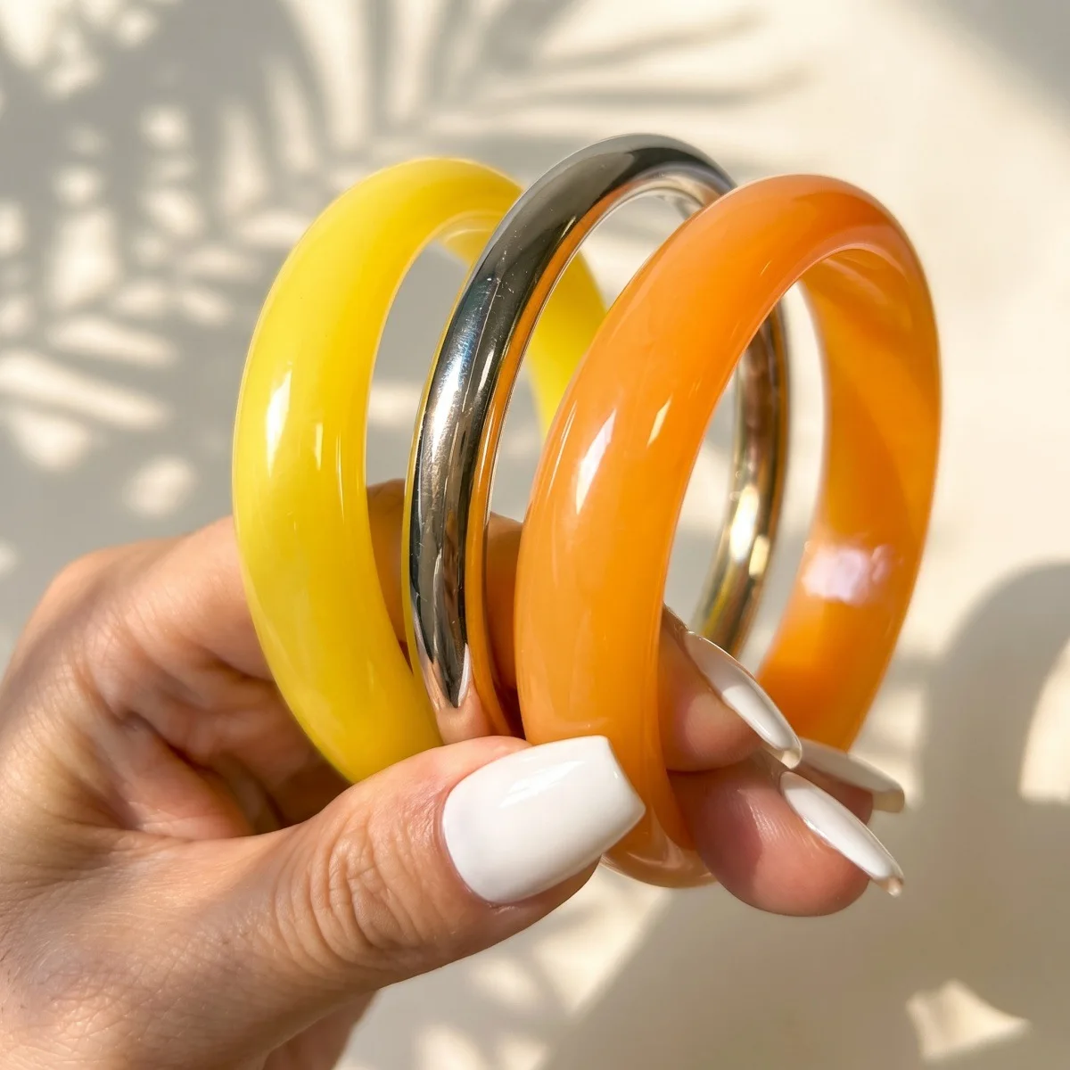 3Pcs/Set Personality Elegant Orange Yellow Resin Bracelet Set for Women Girl Fashion Minimalist Metal Bangles Holiday Jewelry
