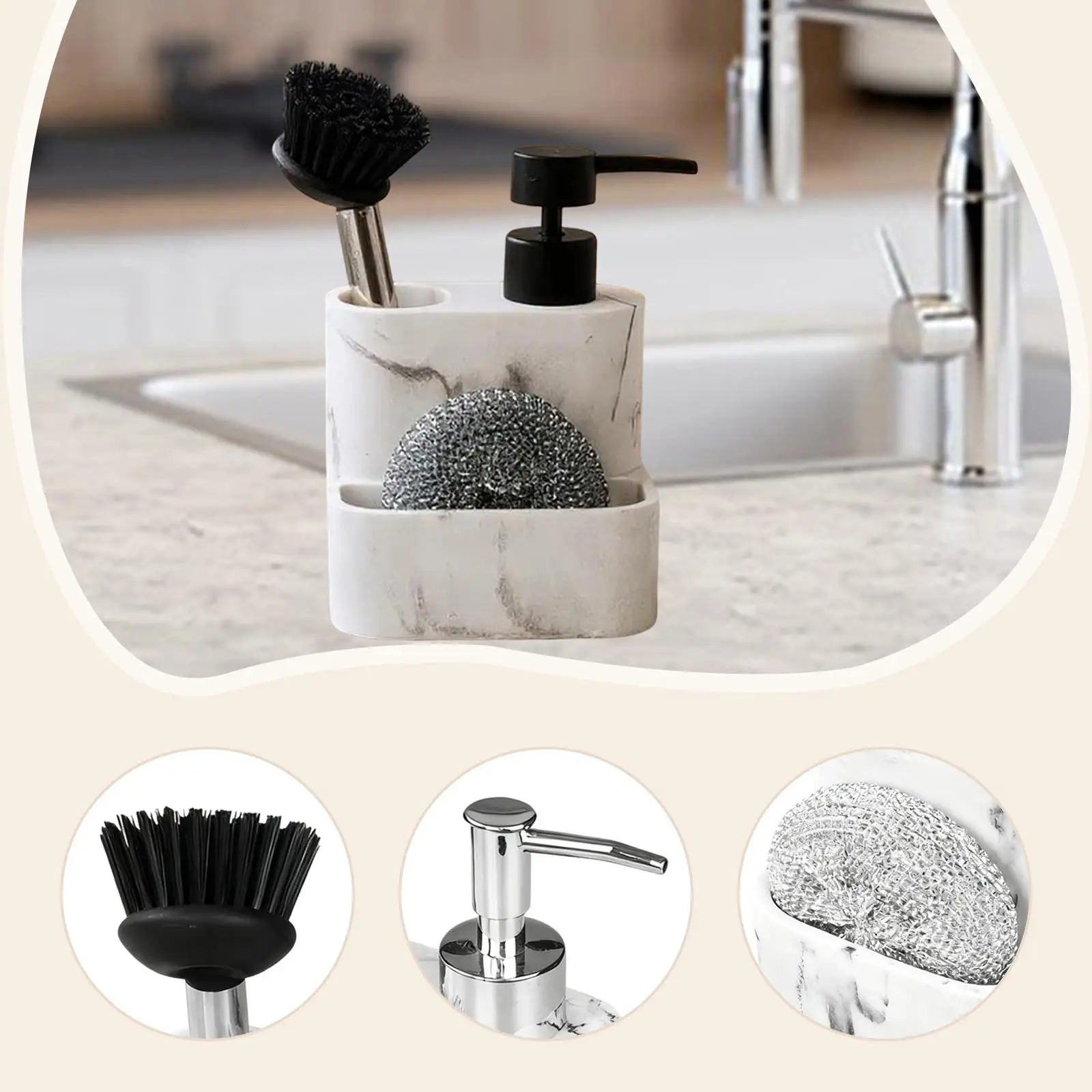 3 in 1 Soap Dispenser Compact Dishwashing Container Durability Countertop Organizer