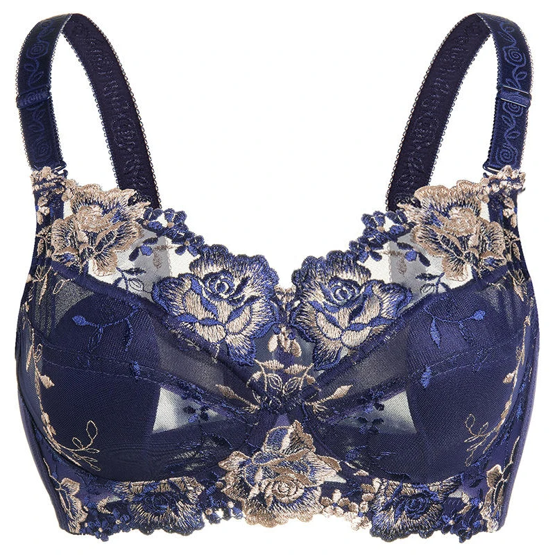 Women\'s Full Coverage Floral Embrodiery Ultra-thin Bra Lingerie 34 36 38 40 42 44 46 48 B C D E F G H