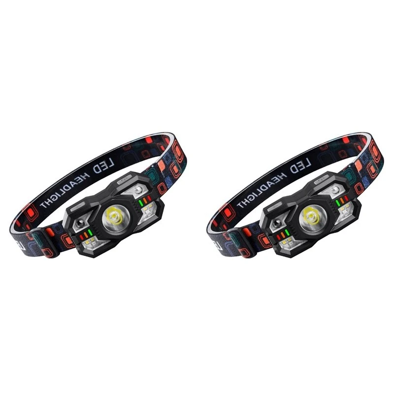 BMBY-2X Strong Light Sensing Headlight Red And White Side Light Long Endurance Night Fishing Headlight Outdoor Headlight