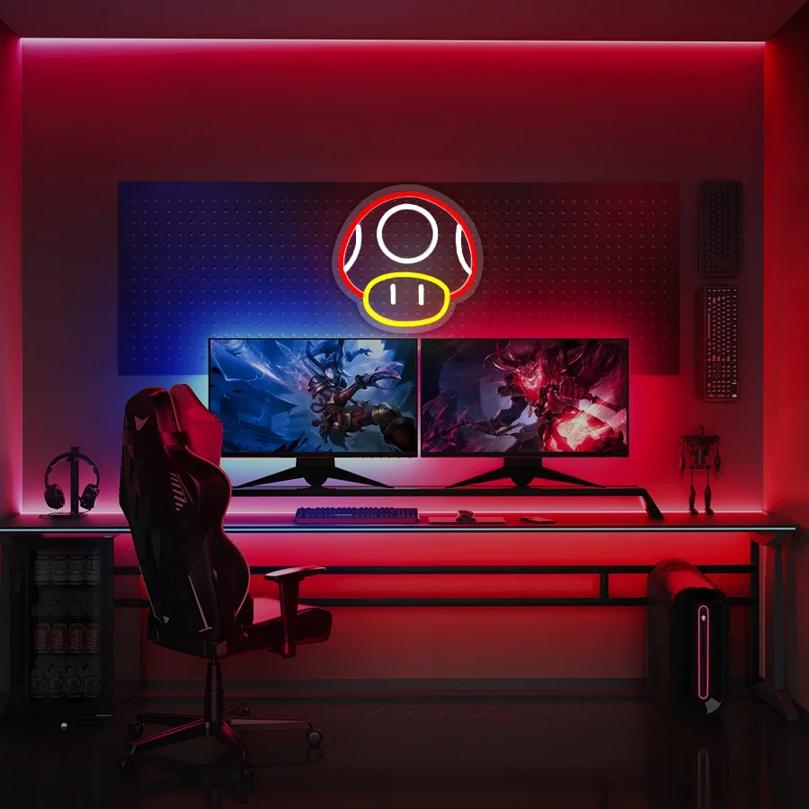 Beauty Salon Decor Room Wallpaper for Wall Bar Neon Gamer Decoration Game Sign Light Up Man Mushroom Birthday Gifts Boys Cave view 3