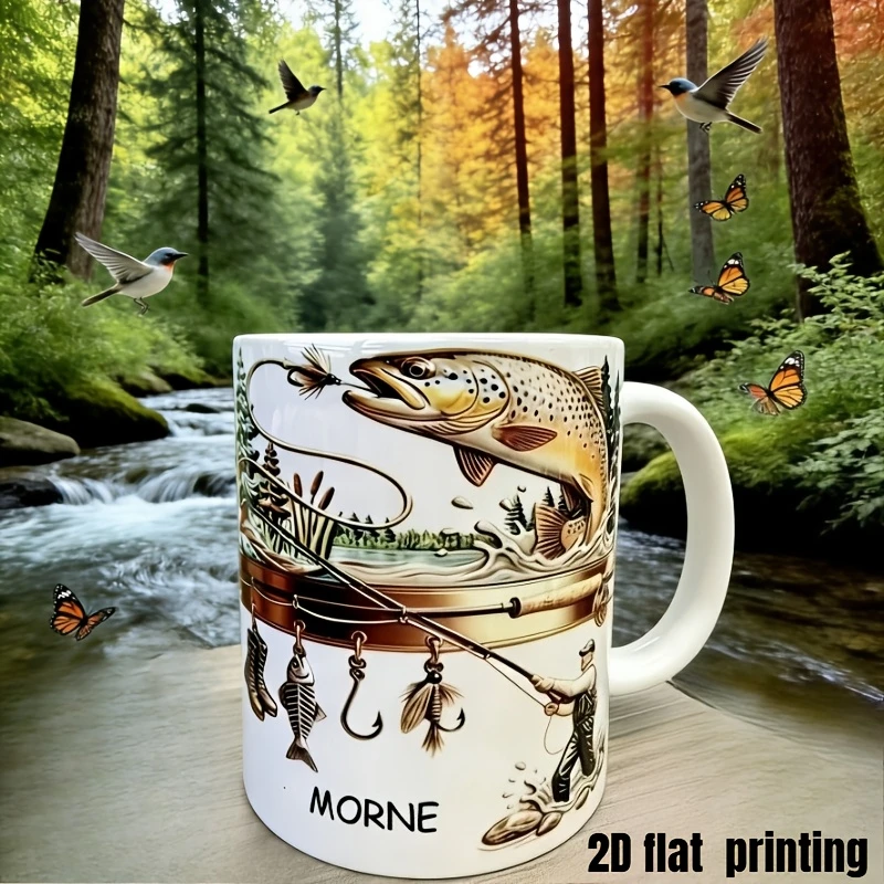 2D1pc 11oz Custom Personalized Wild Fishing Mug, Father's Day Gift for Dad Outdoor Coffee Cup, Hand Wash Only Microwave Safe