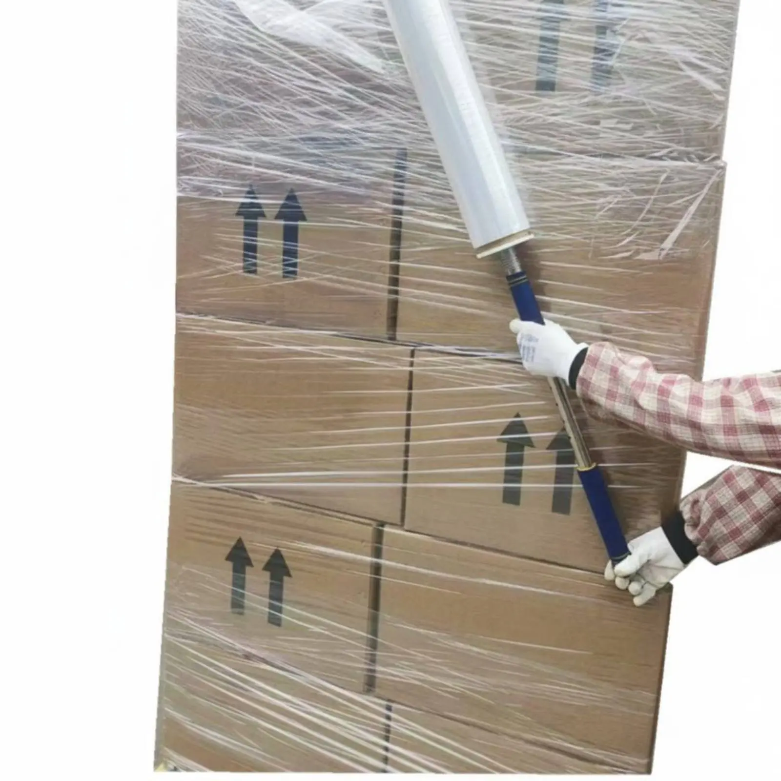 Long Handle Stretch Wrap Dispenser Ergonomic Design Handheld Pallet Wrapping Tool Telescopic Film Applicator Sturdy Duty