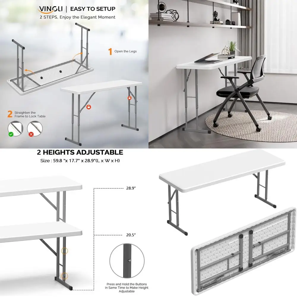 

4-Foot Foldable Table with Durable HDPE and Strong Metal Frame, Ideal for Buffets, Events, Home Office