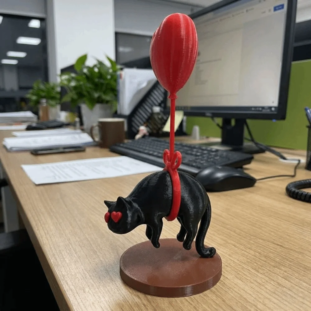 Suspended Cat Heart Balloon Decoration Romantic Cartoon 3D Printed Heart Ornament Plastic Black Cat Desktop Decoration