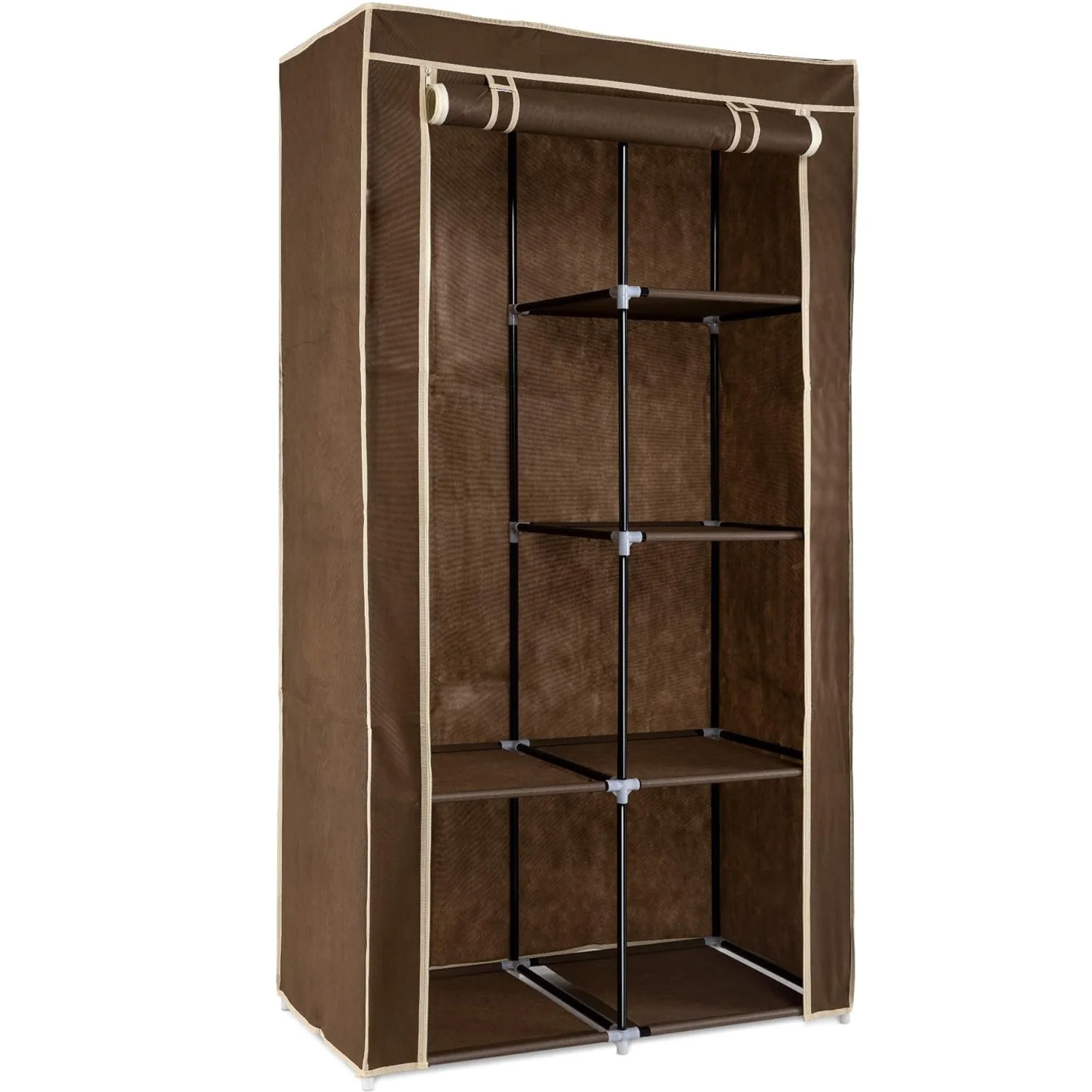 Aufbewahrungsschrank, weicher Kaffeebrauner Kleiderschrank, 110 x 45 x cm, abnehmbarer Kleiderschrank aus gewebtem Stoff