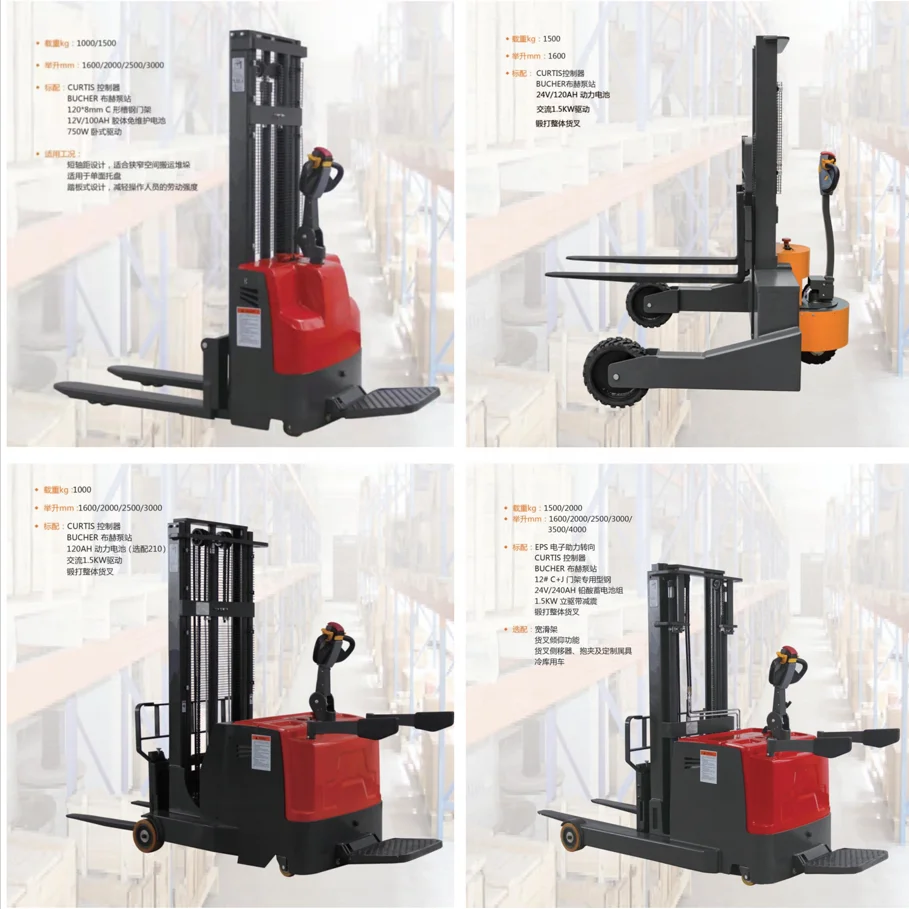 CQDA15 Counter Balance Stand-on Drive Type Full Electric Pallet Jack Stacker Electric Straddle Stacker