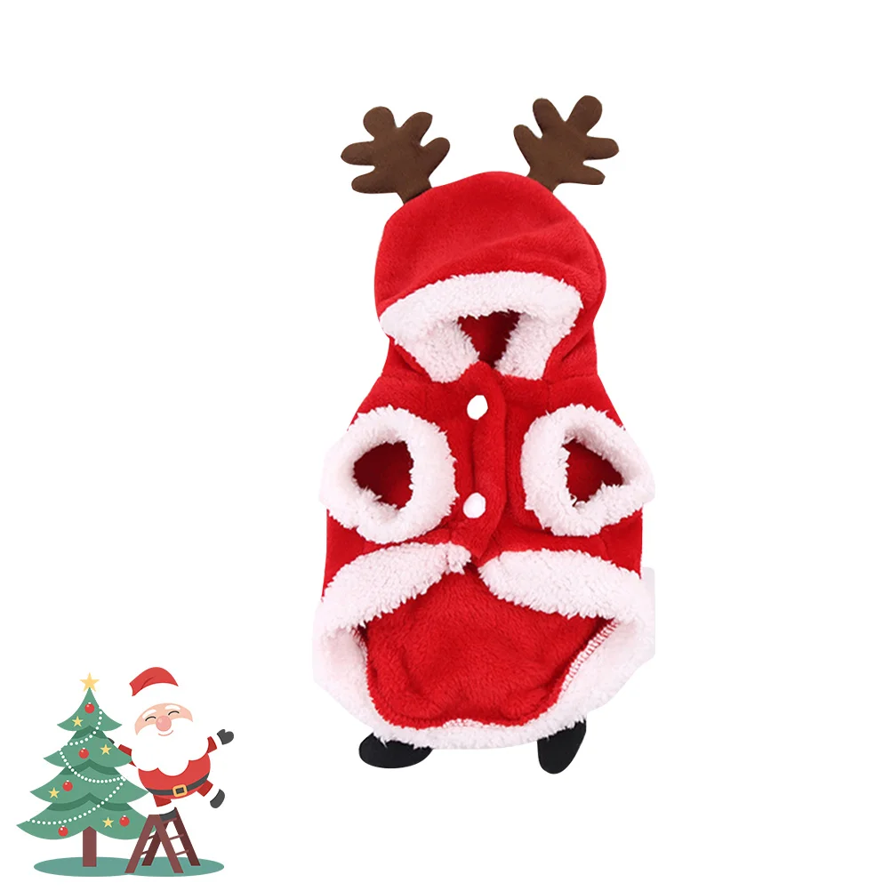 

Flannel Christmas Pet Dog Clothing Elk Design Warm Puppy Coat for Winter Parties and Photos Size S Christmas Pet Dog Clothes