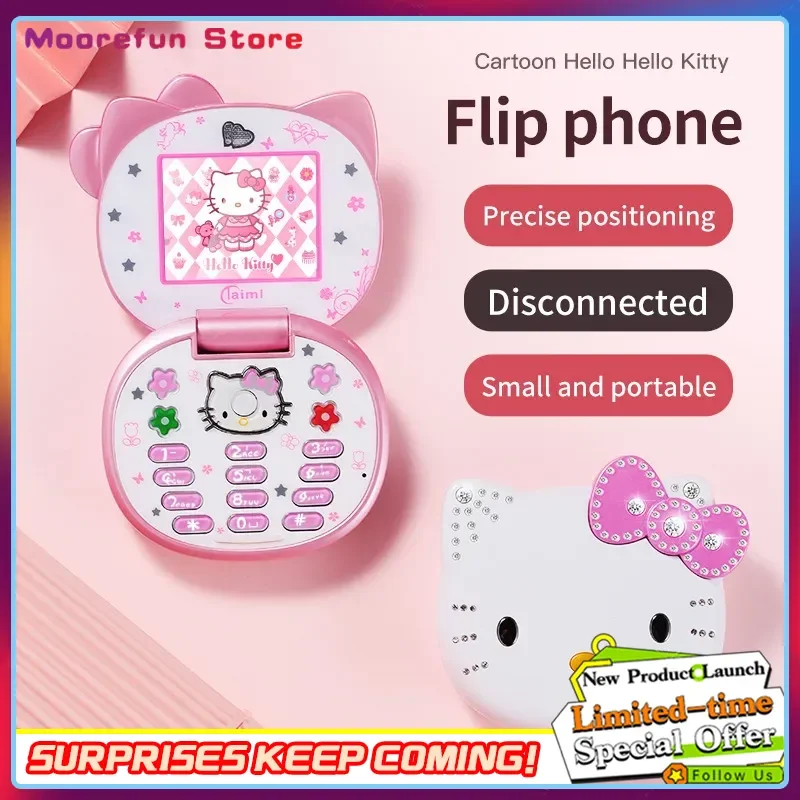 IN STOCK Kawaii Sanrio Hello Kitty Flip Phone Cartoon Cute Children White Pink Mini Phone Birthday Gifts For Kids Toys For Girls