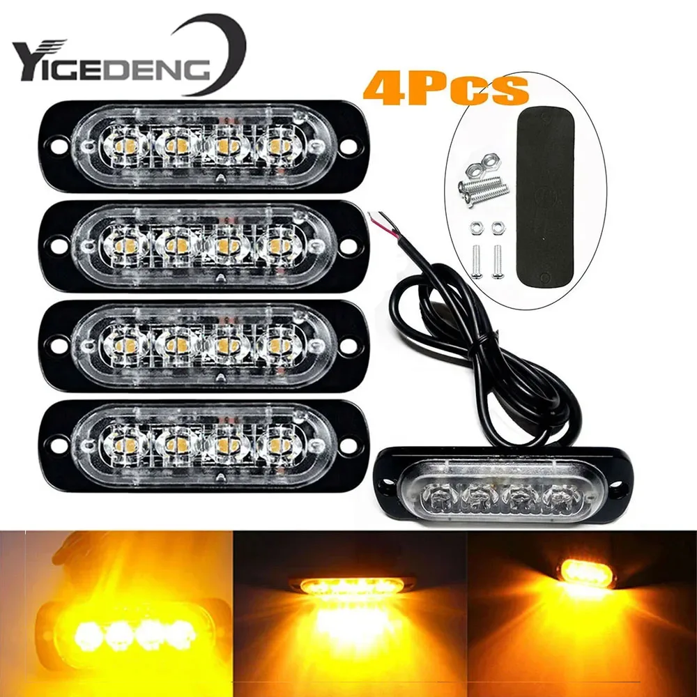 

YIGEDENG 4x 4LED Автомобильный предупредительный световой сигнал Гриль Потолочный светильник Автомобильный грузовик Прицеп Маяк Светодиодный янтарный боковой фонарь для автомобилей 12 В-24 В