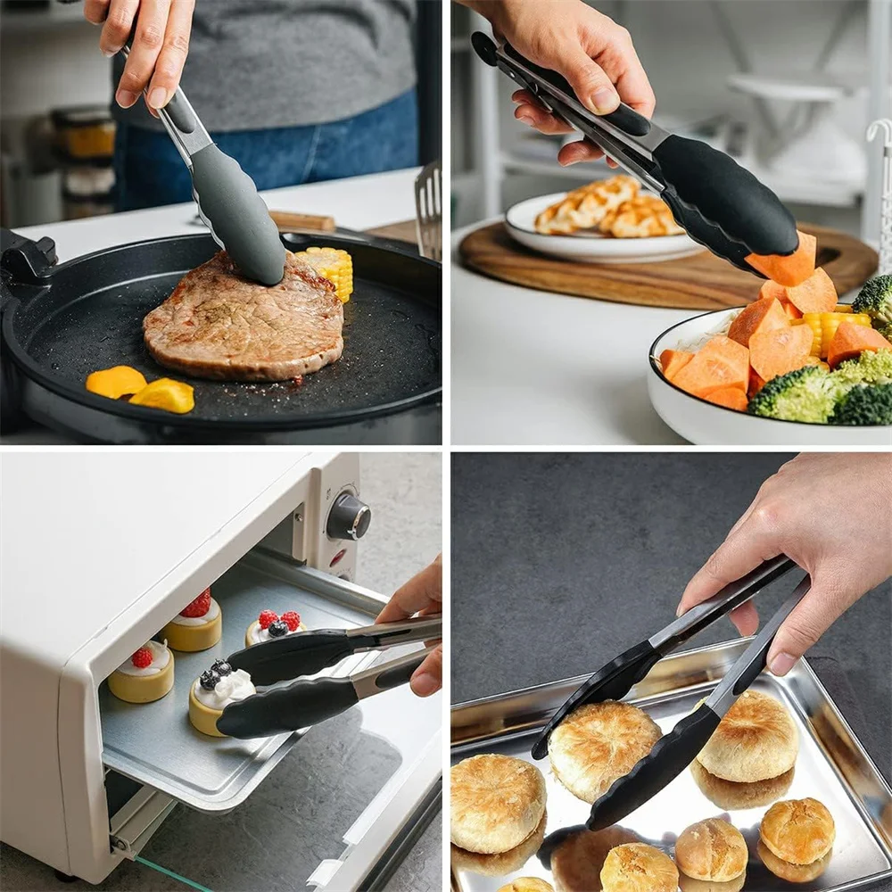 Chef Kitchen Tongs BBQ Kitchen Accessories Cooking Silicone Nylon Non-slip Cooking Tongs BBQ Salad Tools Utensils Kitchens Clip