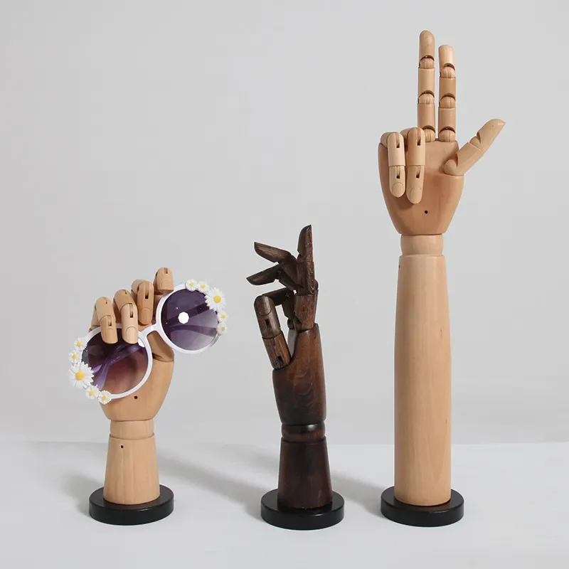Solid Wood Hand Model Display Stand for Gloves Jewelry Rings Simulation Mannequin Props Window Decoration Showcase Holder