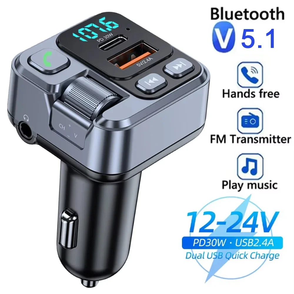 

FM Transmitter Bluetooth Car Adapter Bluetooth 5.1 Hands-Free Calling Music Player Music Player Car Mobile Phone Adapter