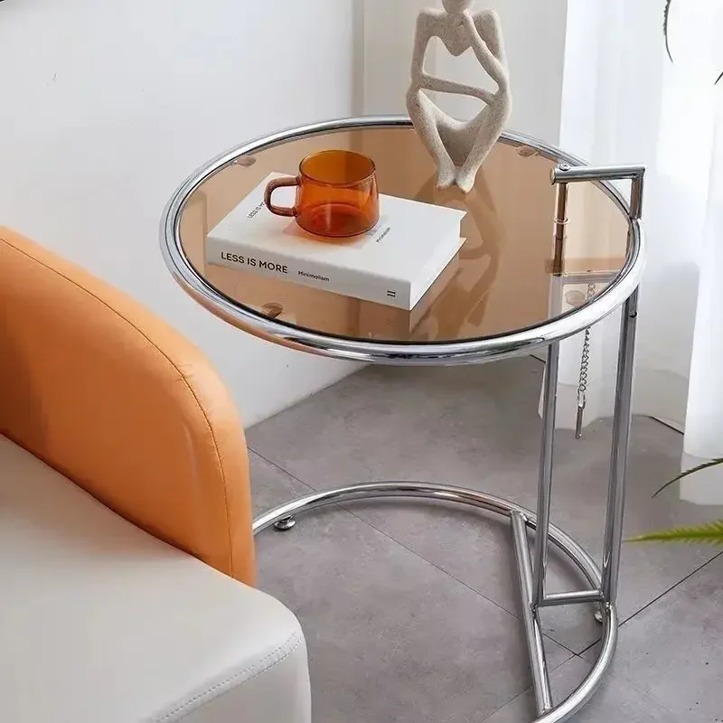 

Nordic Creative Glass Lift Coffee Table Transparent Sofa Side Table Simple Modern Designer C-shaped Table Stainless Steel