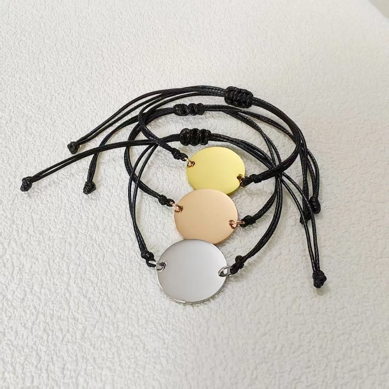 10 pcs 304 stainless steel round blanket labels  charm bracelets mirror polished adjustable bracelets jewelry for girls and boys