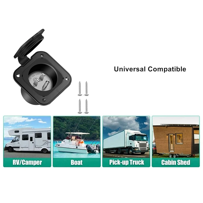 ABDJ-15 أمبير منفذ التوصيل، 5-15 125 فولت RV المخرج مع غطاء مقاوم للماء لسقيفة قارب RV سلك تمديد كهربائي