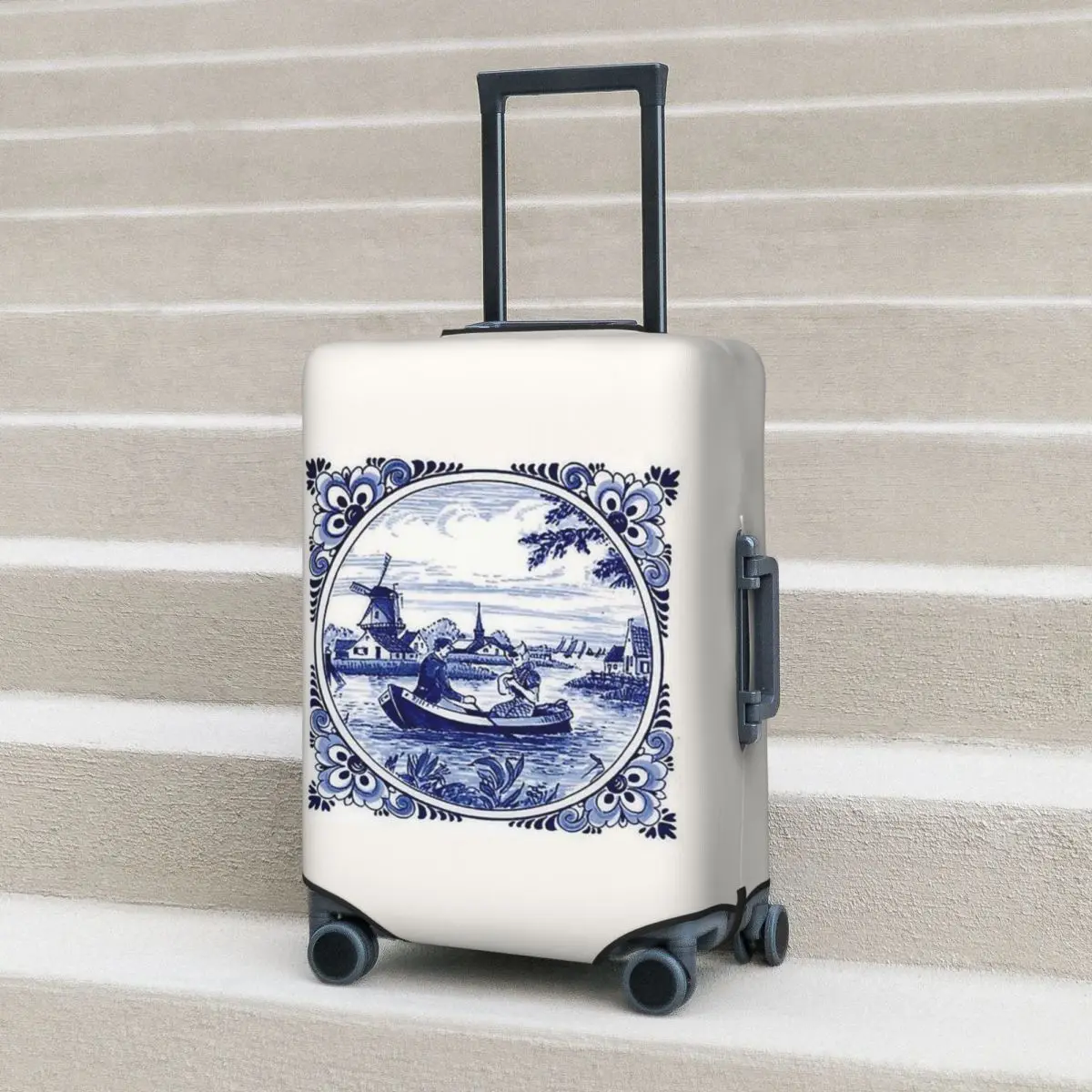 Голландский синий Delft, ветряная мельница, церковные и парусные лодки, защитный чехол для чемодана, эластичные защитные чехлы для дорожного багажа для 18-32 дюймов
