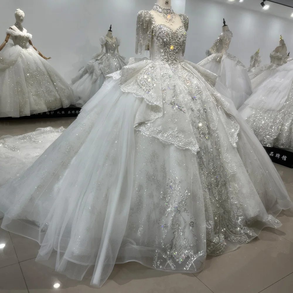 Vestido De Novia De encaje De manga larga, traje De baile De Princesa con borlas, tren De barrido, novedad De 2024