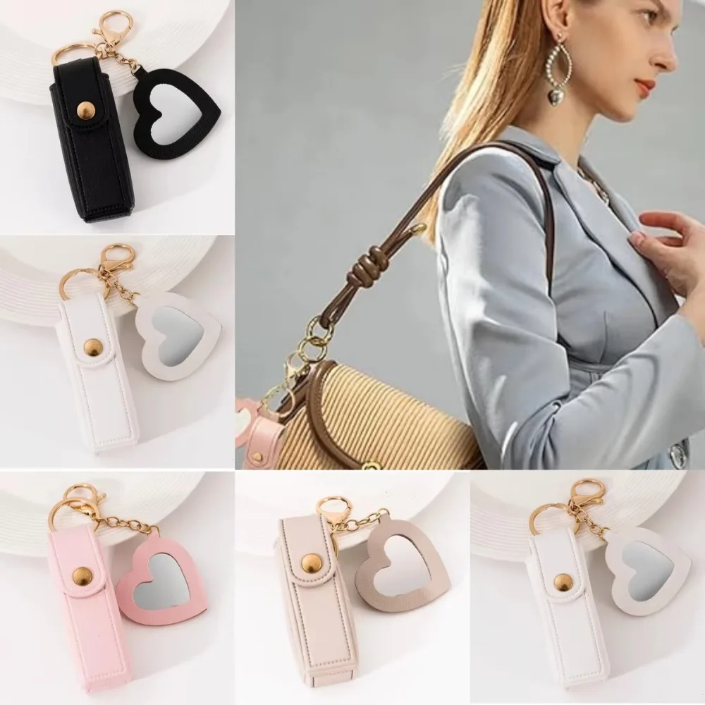 Originality Mini Portable Lipstick Bag Packet Heart Mirror Keychain Leather Custom Logo Name Key Chain Suitable for Travel Party - Image 2