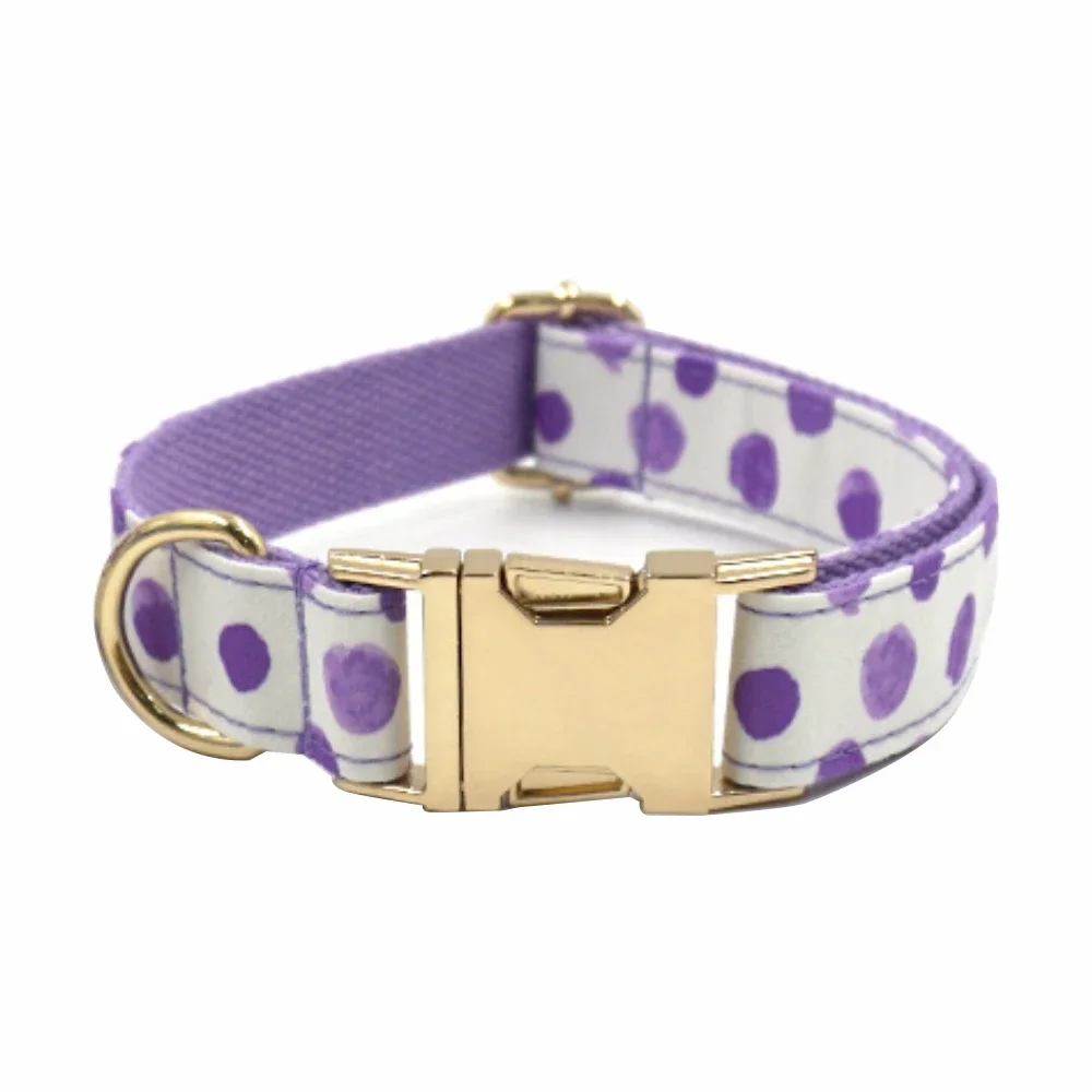 Personalized Dog Collar with Free Engraving, Matching Pet Leash,Customzied Contacts Metal Buckle,Purple Bubble Pet Collar