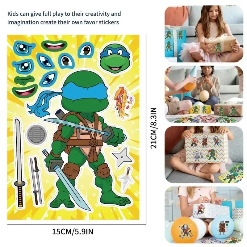 8-stylowe żółwie ninja TMNT Dzieci DIY Puzzle Naklejka Twarz Śmieszne naklejki anime Dzieci Montaż Naklejki Zabawki Chłopcy Dziewczynki Prezenty