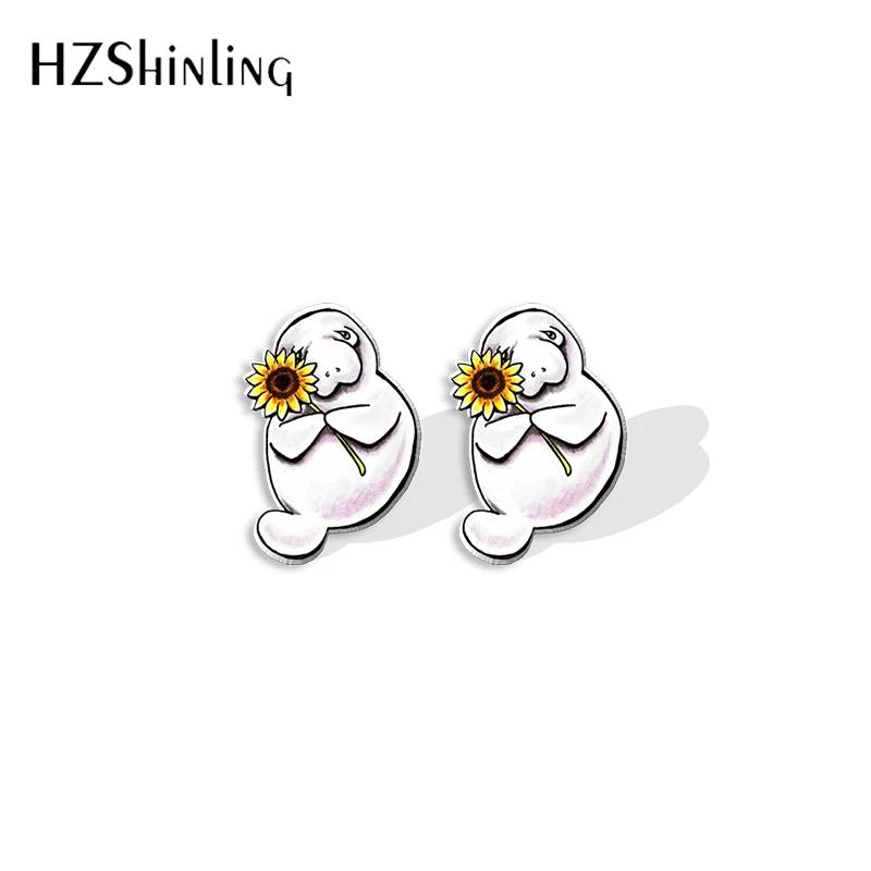 2023 New Arrival Fashion Cute Manatee Sea Animals Stud Earrings Handcraft Epoxy Earrings Acrylic Earrings