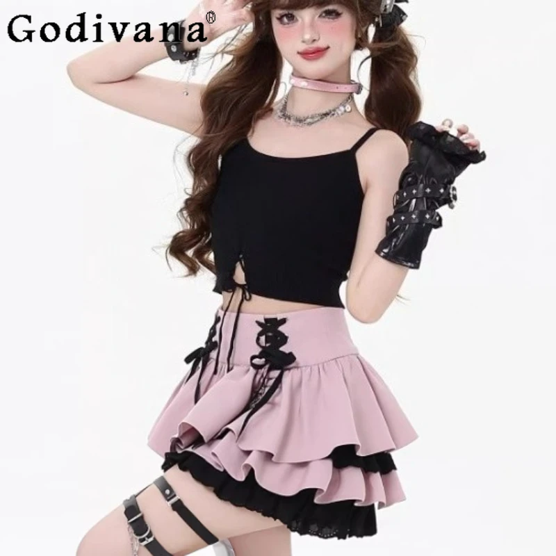 

Spring Summer New Personality Y2k Sweet Cool Girl Lace Cake Skirt Fashion High Waist A-line Versatile Age-reducing Short Skirts