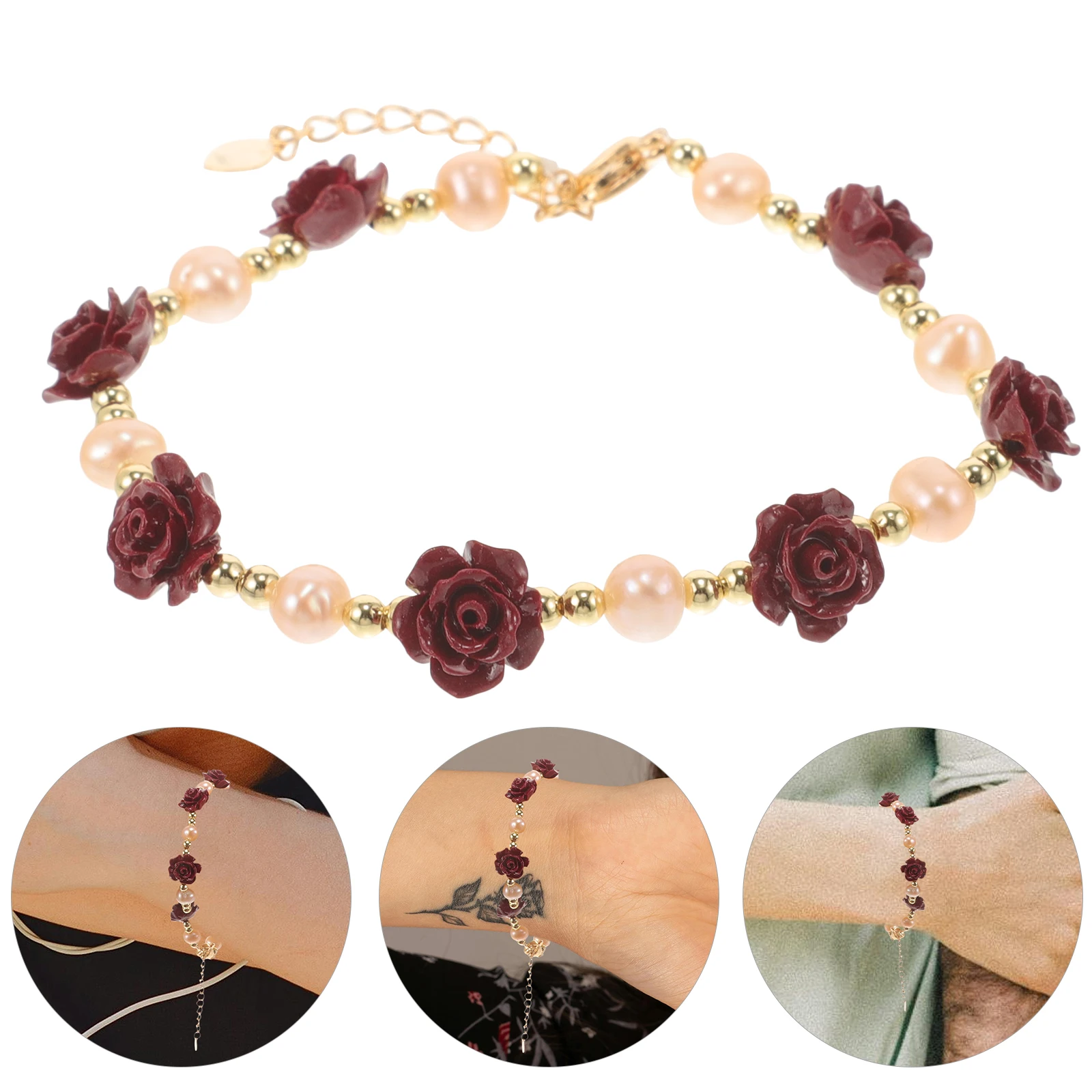 

Adjustable Rose Bracelet Exquisite Red Flower Charm Romantic Jewelry for Women Girls Gift Rose Bracelet for Women