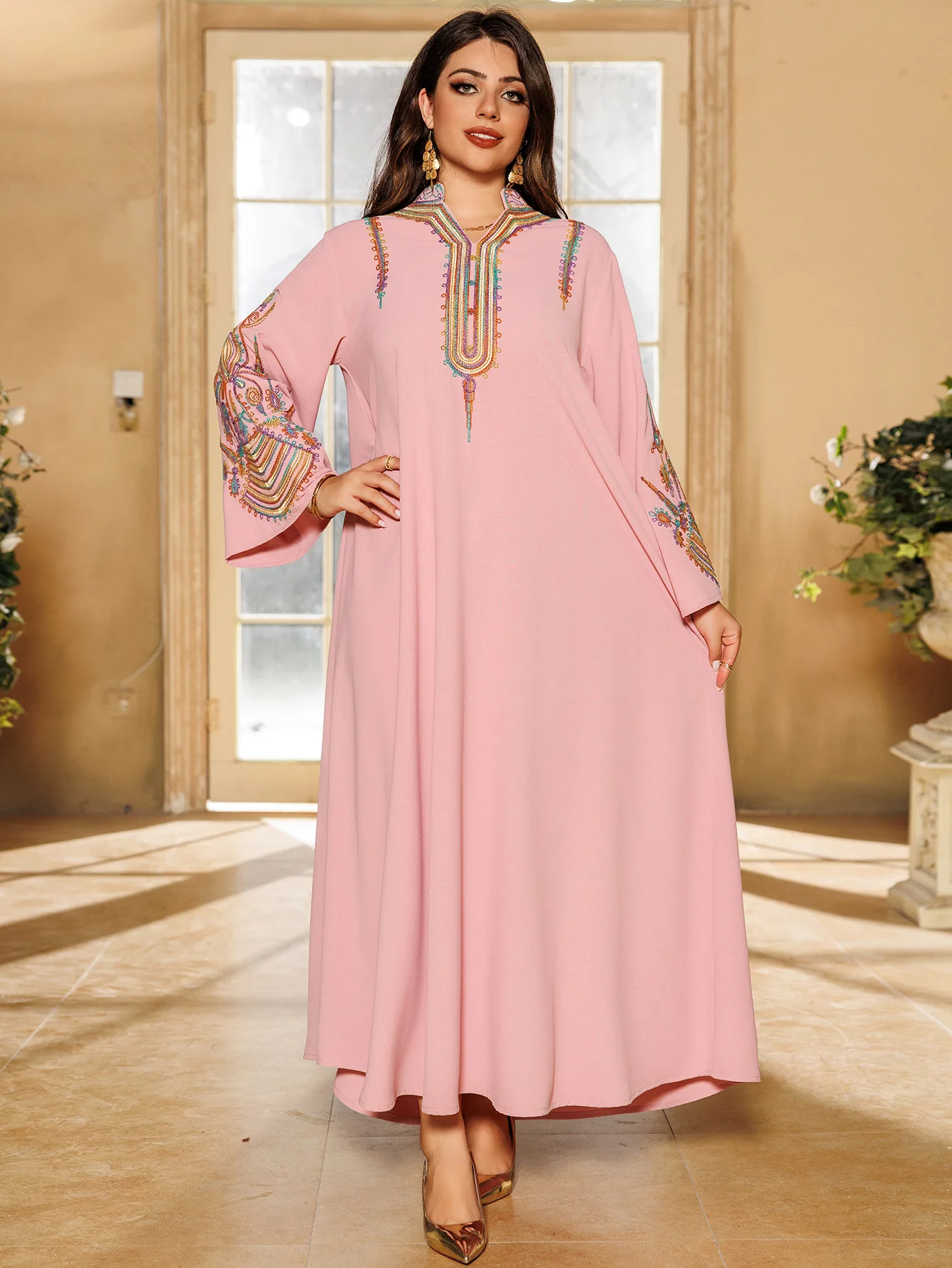 Haftowana sukienka muzułmańska dla kobiet moda marokański Kaftan Ramadan Eid Djellaba islamski Femme dubaj Abaya Kaftan kaftan Jalabiya