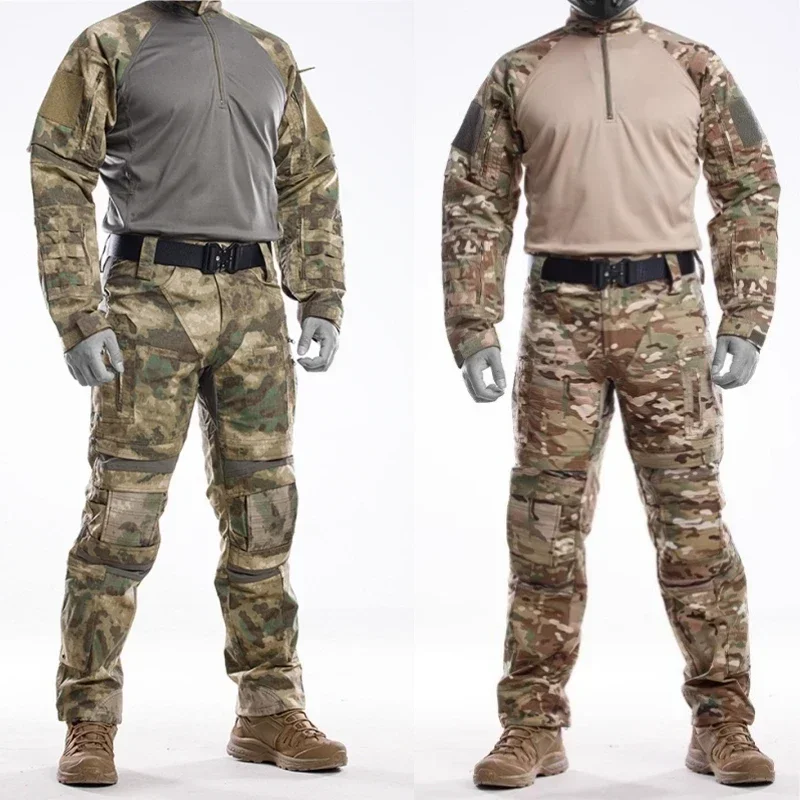 

High-Quality Tactical Uniform Men Camo Hunting Clothes Training Suit Quick Dry Long Sleeve Combat T-shirt Pants Set