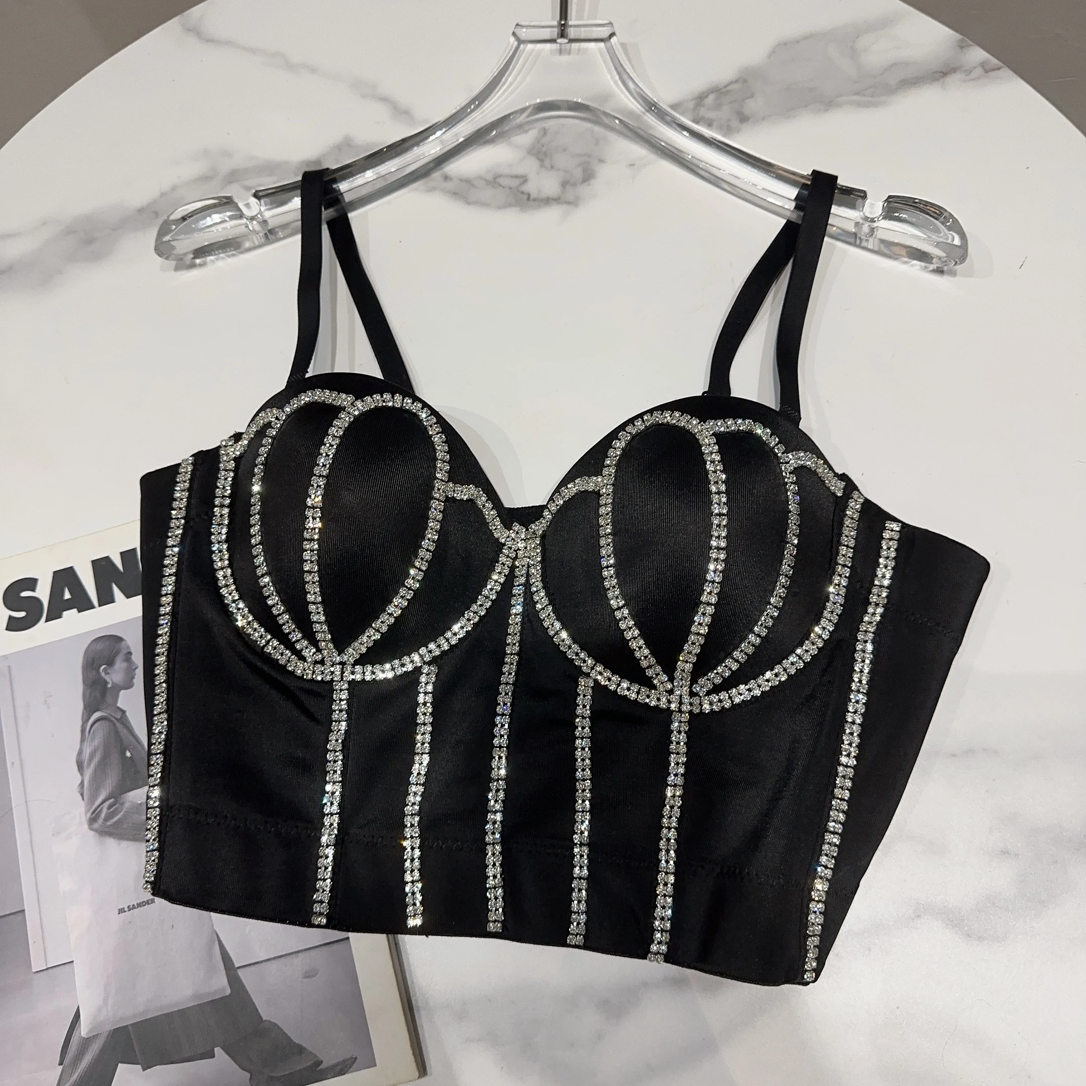 Faionable 2025 Autunno Nuovo Sle Feng ui Strass Embelli Slim Fit Brtte Sexy ort Bal Canotta per le donne