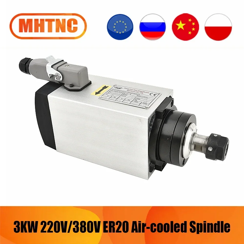 3.0KW 220V 380V Square Air Cooling Spindle ER20 Collet Air-cooled Spindle for CNC Engraving Wood Working Router