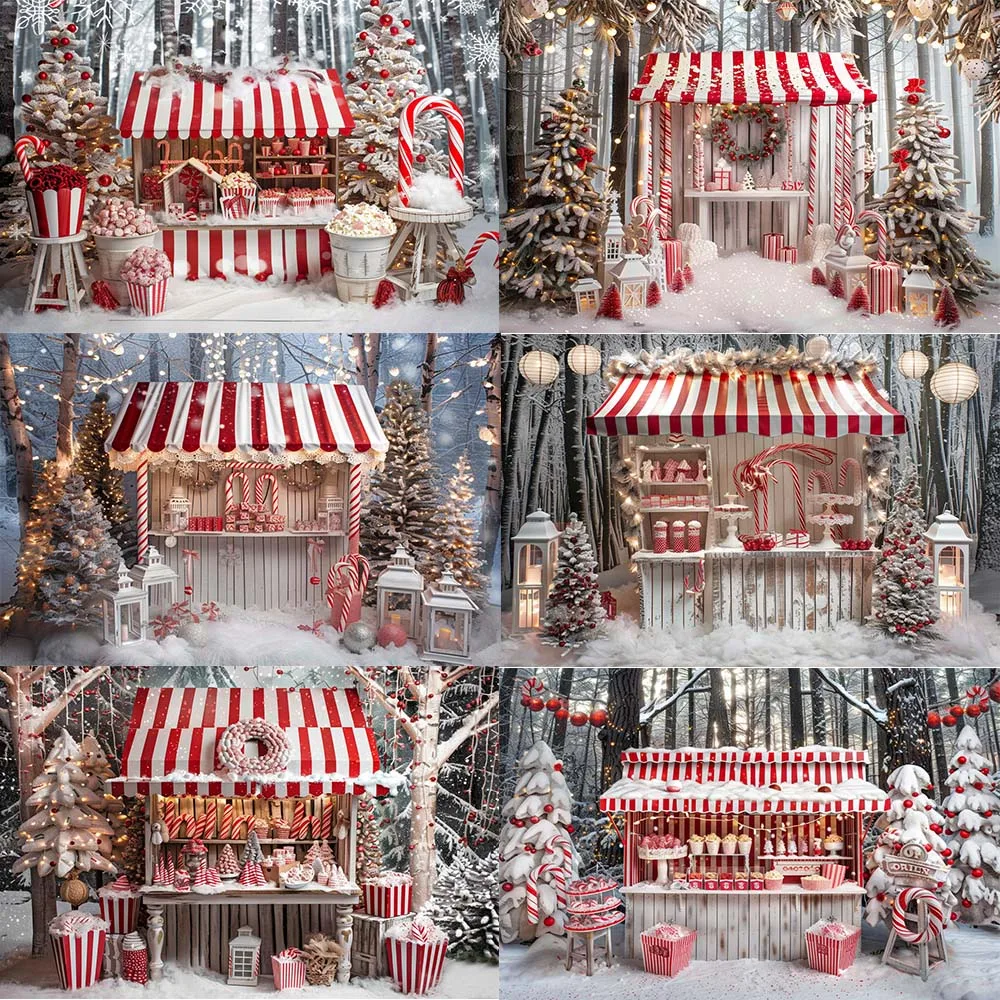 Sweet Christmas Photography Background Candy Store Xams Tree Gifts Party Decora Supplies Family Portrait Backdrops Studio Props