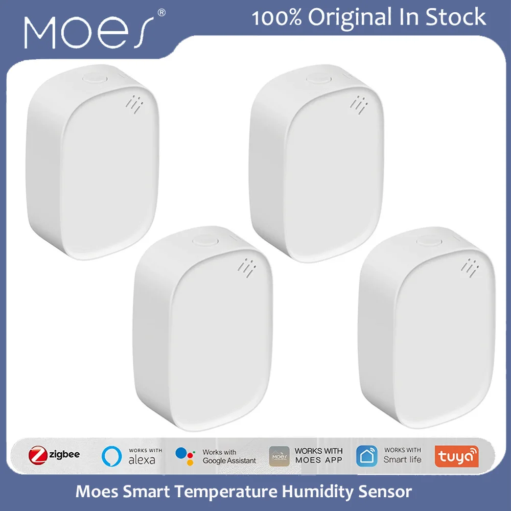 Moes Tuya Smart Temperature Humidity Sensor Zigbee APP Voice Real Time History Record Monitor 50M Distance Detect for Smart Home