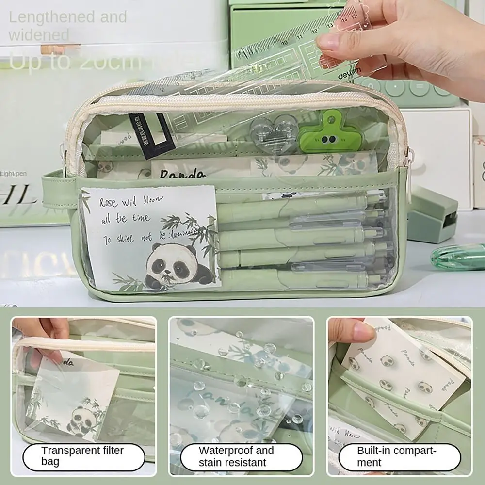 Multi-functional Pencil Case Transparent Large Capacity Pen Bag with Handle Stationery Storage Pouch Office School Supplies