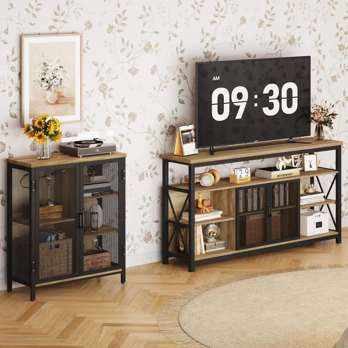 Petite armoire de café-bar avec rangement pour la maison, ferme rustique française ou armoire pour cuisine et entrée, meuble industriel