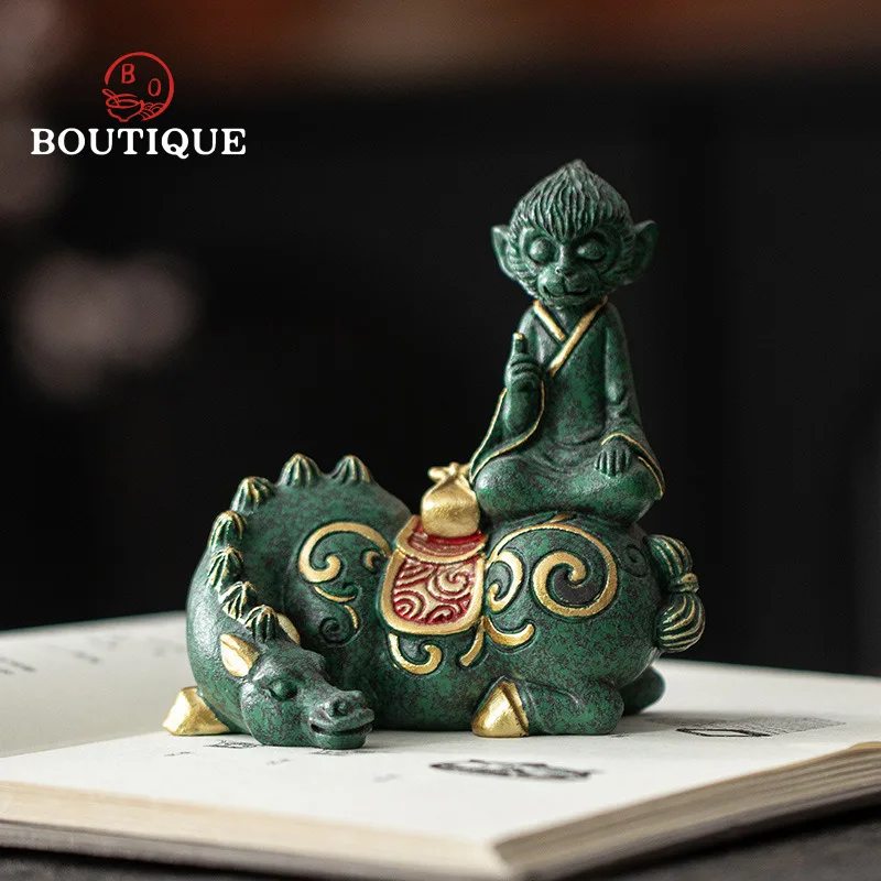 Green Sand Stone Tea Pet Gold Horse Figurine for Tea Ceremony Teapet Figurines Ceramics Set Dog Yixing Pixiu Puer Japanese Clay