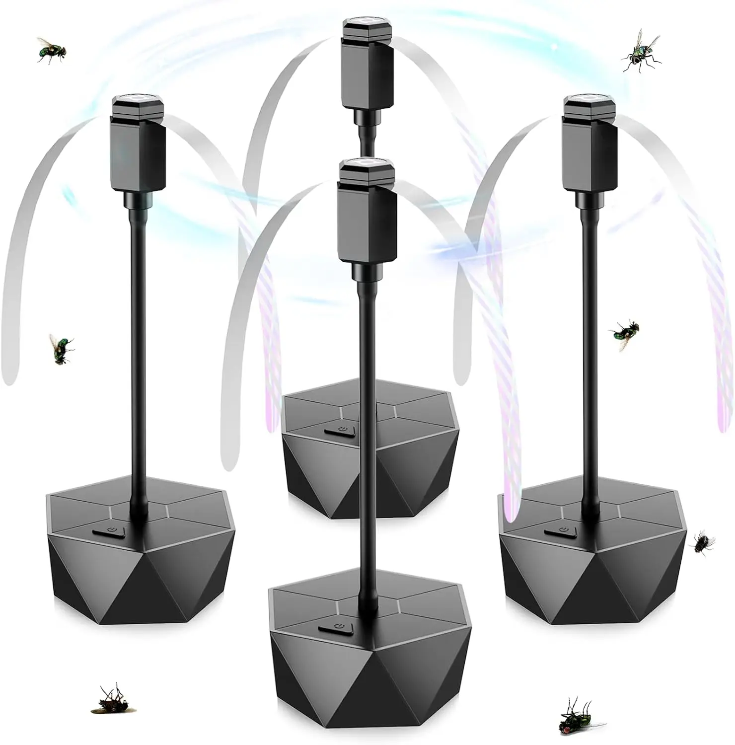Fly Fans for Tables Holographic Blade 4 Pack Fly Repellent, Indoor Outdoor Use All Season Black