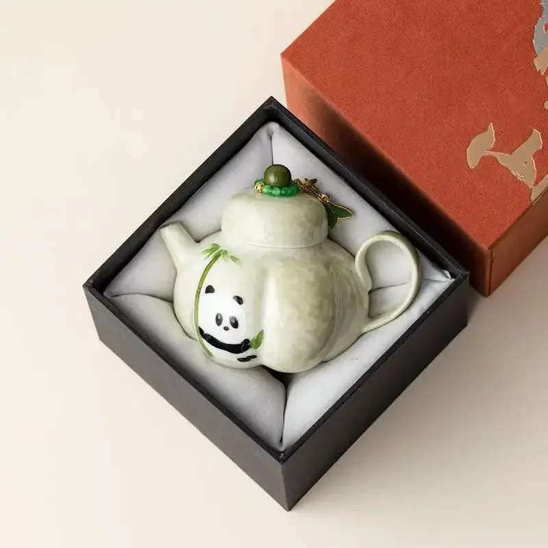 70ML Hand Painted Panda Pumpkin Pot Ball Hole Filter Kung Fu Teaset Gift Bubble Teapot Household Cute Lady High-end Small Teapot