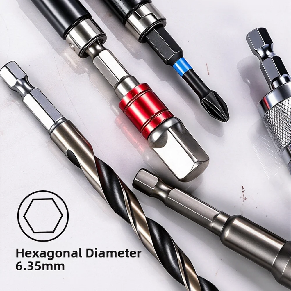 Extended magnetic bit holder for hex screwdriver bits designed for ease of use quick release and stable alignment