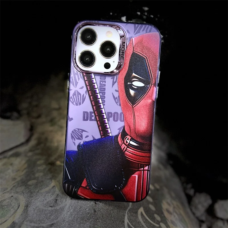 Cute Anime S-Spiderman Phone Case For Apple iPhone 15 14 13 12 11 Pro Max Cartoon Luxury Electroplated Silver Bumper Back Cover