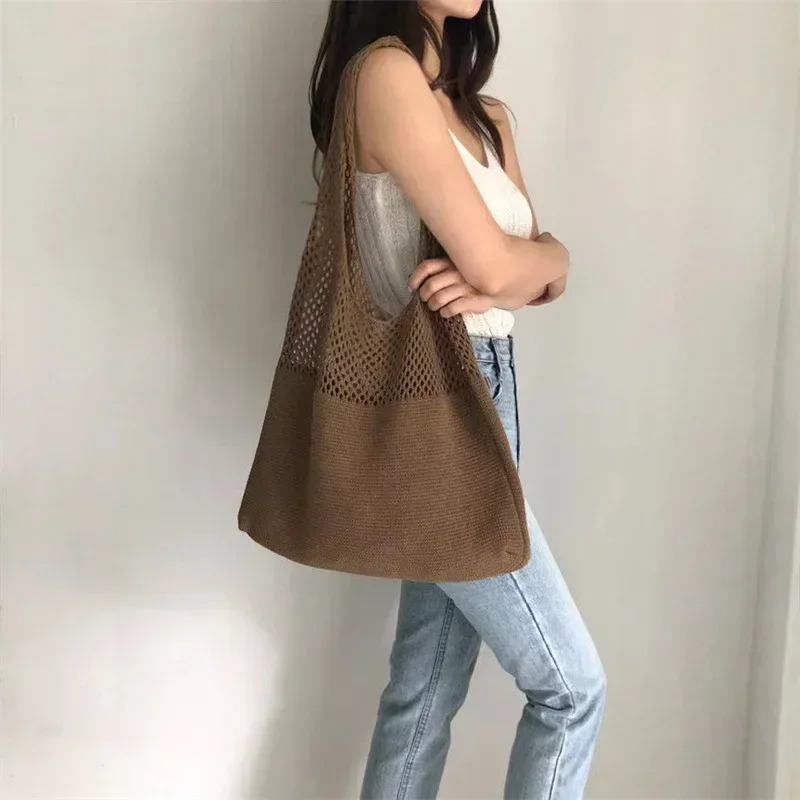 女性用ニットハンドバッグ,大容量トートバッグ,ビーチバッグ,夏,TOUB033-Designerコレクション