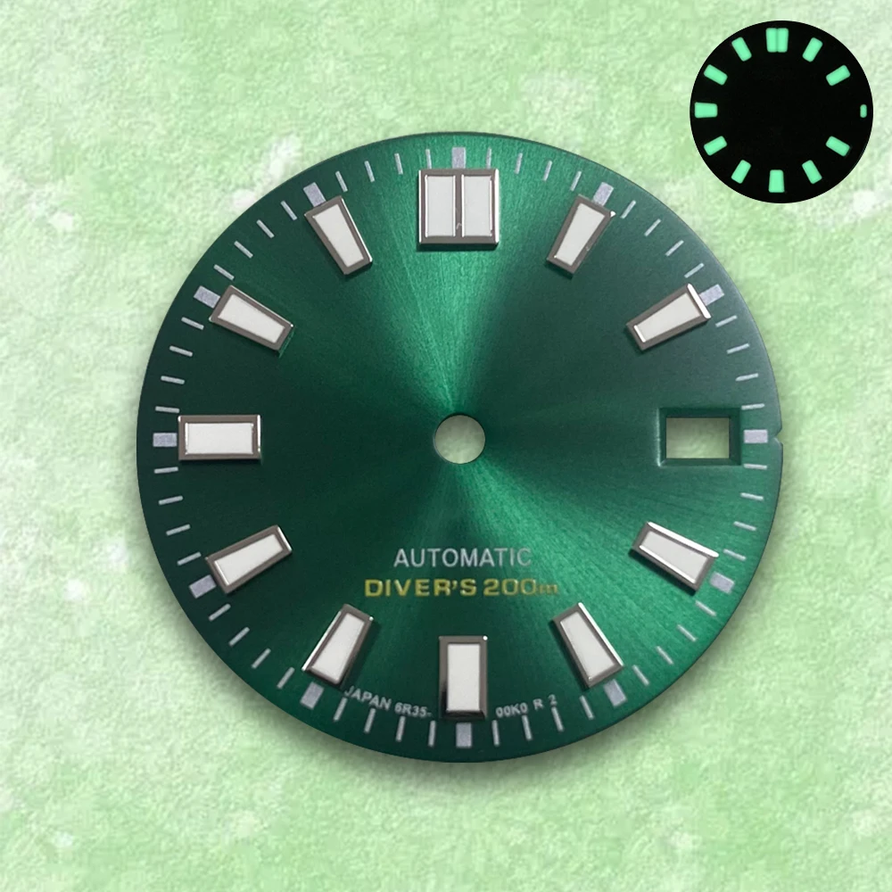 28.5mm S Logo Dial Suitable For NH35/NH36 Japanese Automatic Movement Green Luminous Watch Modification Accessories