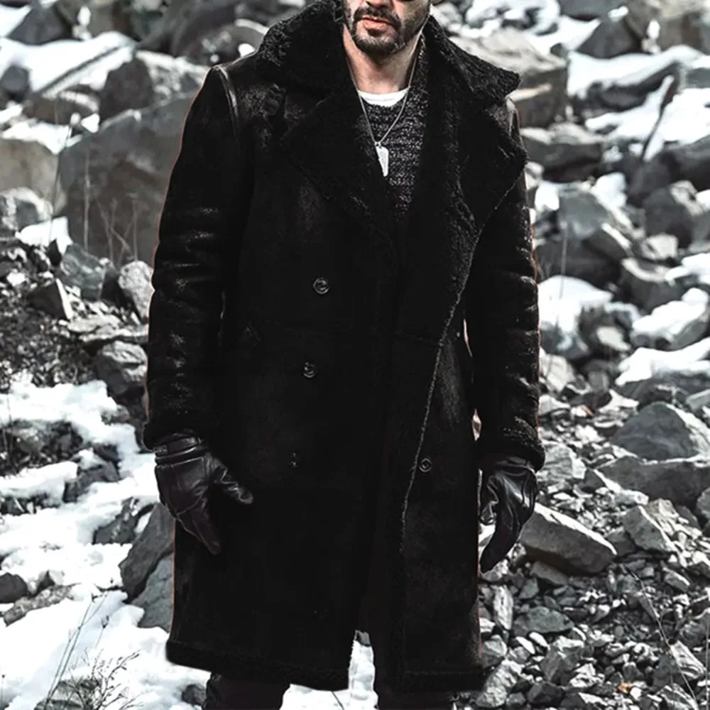New European Size of Fur Integrated Men\'s Warm Coat Lamb Wool Imitation Velvet Overcoat Winter Fashion Menswear Jacket