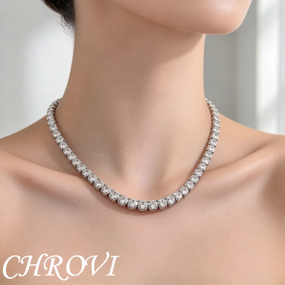 Luxury-lite 925 silver 40-50CM 4MM zirconium stone tennis necklace available for immediate purchase. Popular in Korea.