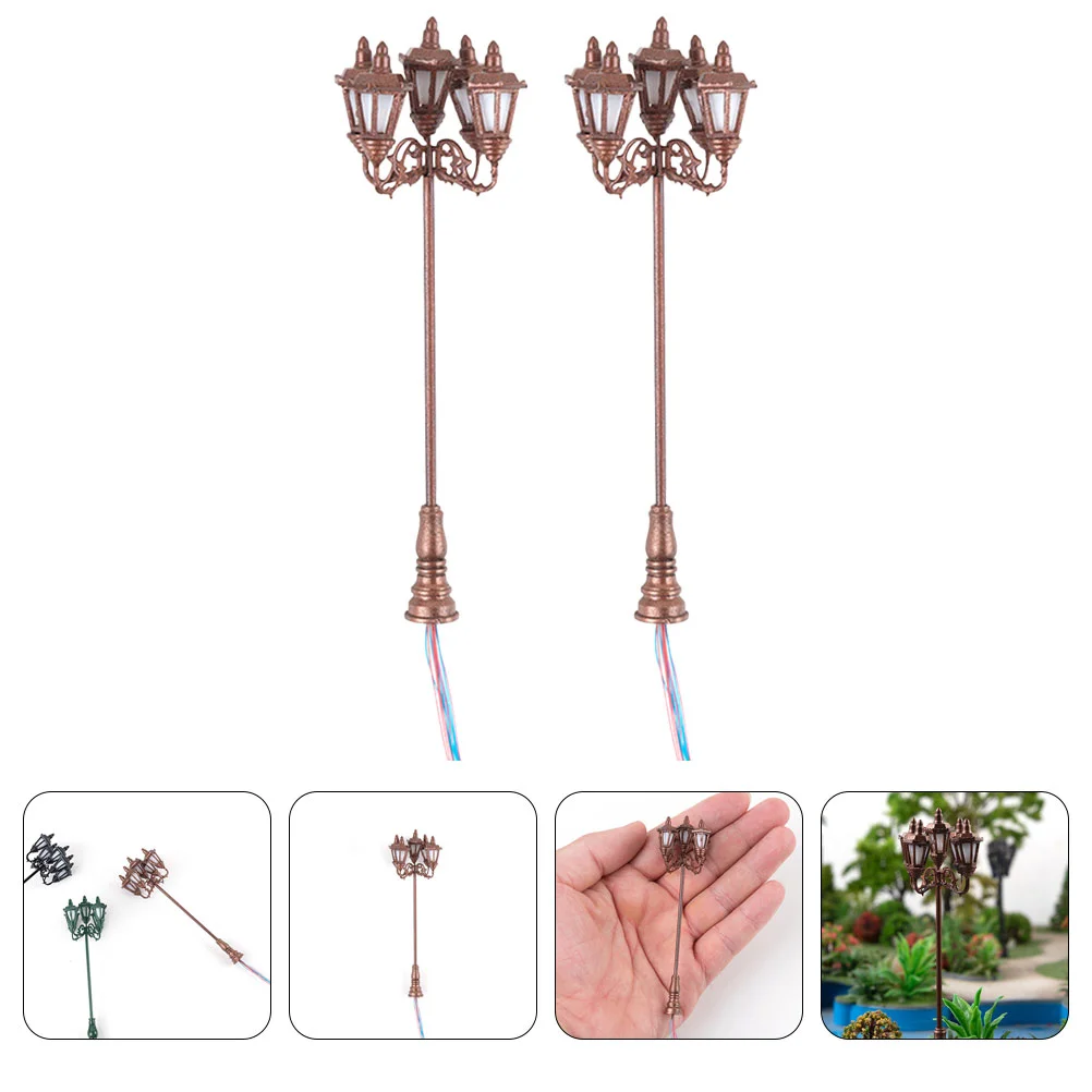 

2 Pcs Micro Landscape Garden Light Lamppost Model Sand Table Decor Street Stainless Steel Plus Abs Mini Child Models