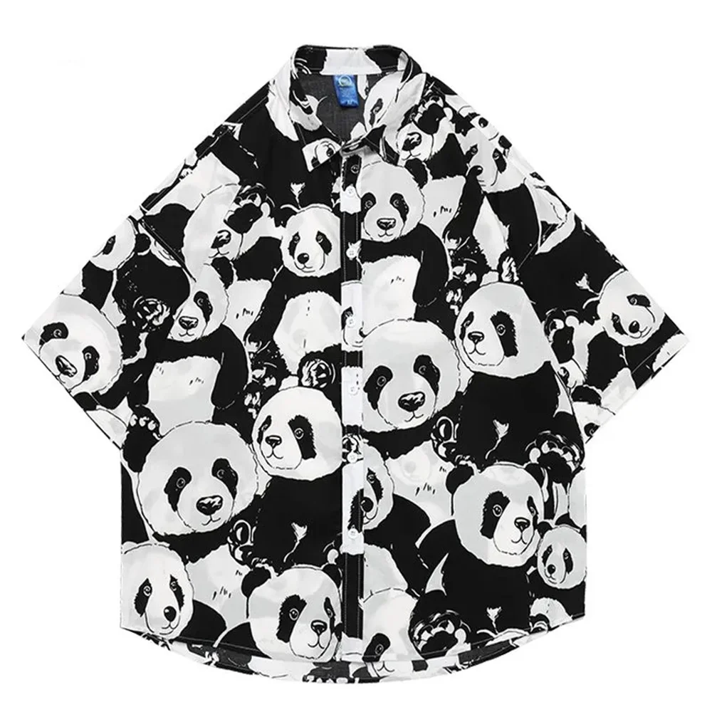 Zomer Leuke Panda Full Print Shirt Met Korte Mouwen Mannelijk Modemerk Hiphop Losse Casual Bloemenshirt Met Halve Mouwen