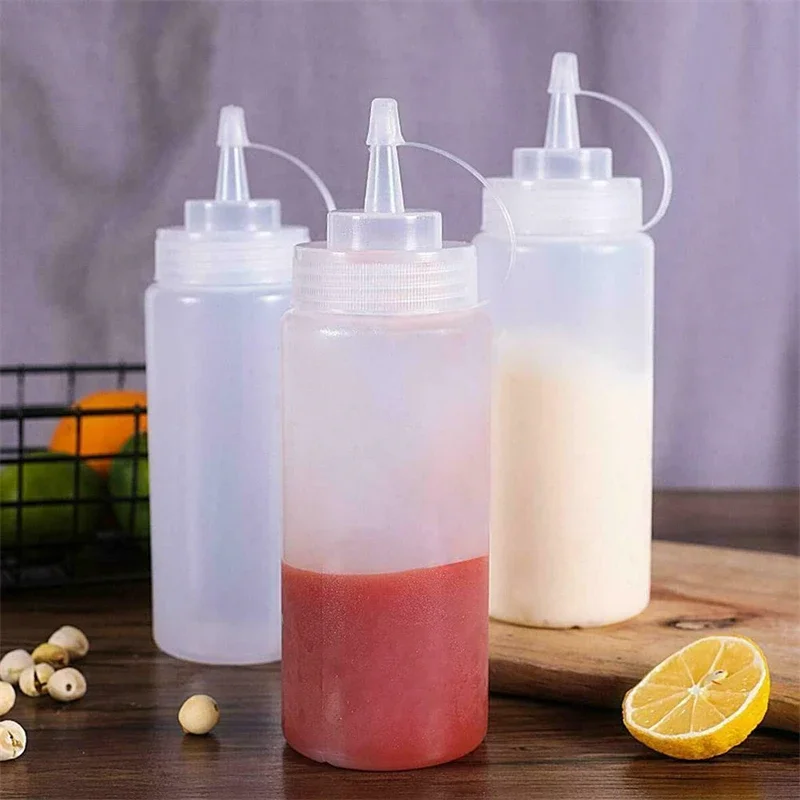 240ML Squeeze Condiment Bottles with Nozzles Ketchup BBQ Sauces Olive Oil Bottle Dispenser Squeeze Sauce Bottle Kitchen Gadget