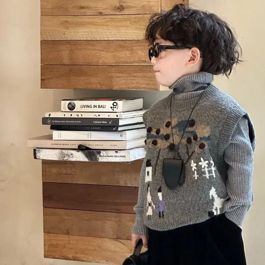 3 PCS set Autumn Winter Boys Clothing set Casual knitting vest+ sweater+ Loose Pant Kid Children Handsome baby toddler clothes