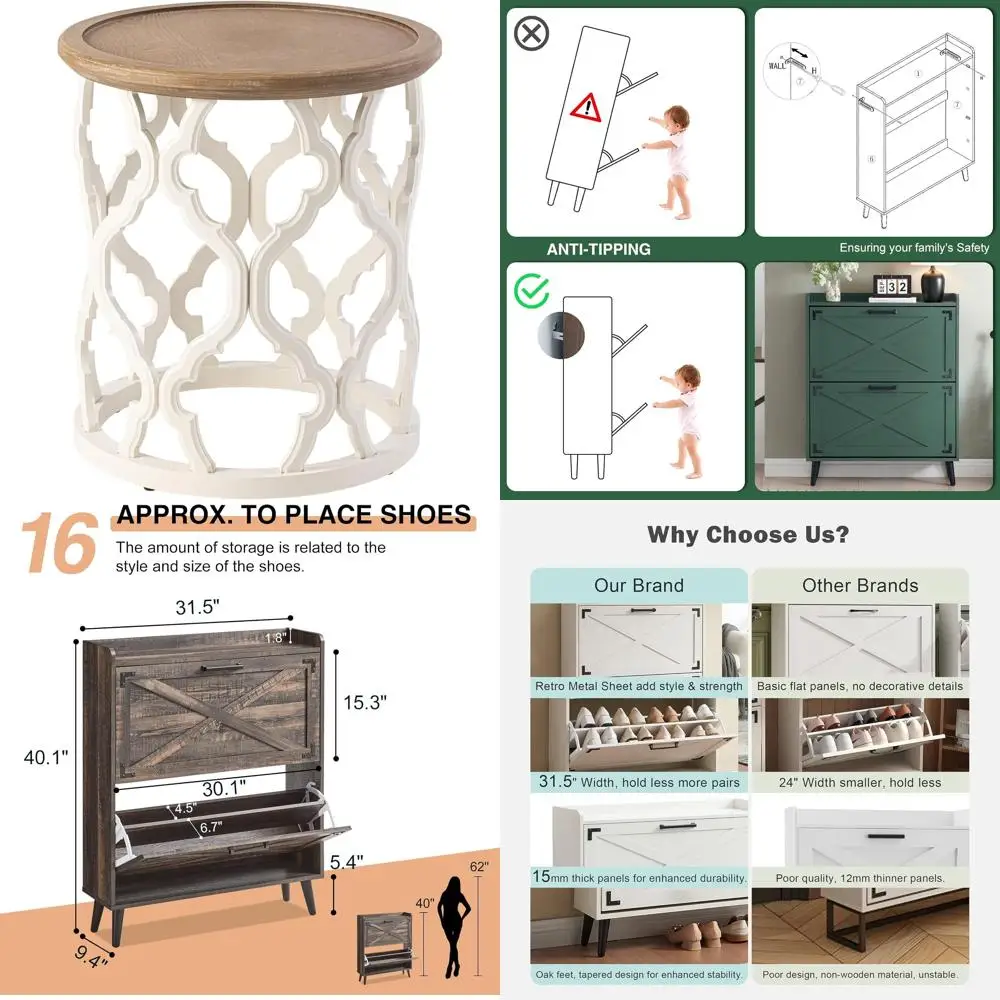 Rustic Farmhouse Side Table with Distressed Tray Top and Curved Frame Base for Bohemian, Country, and Small Spaces